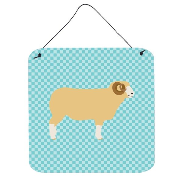 Micasa Horned Dorset Sheep Blue Check Wall or Door Hanging Prints6 x 6 in. MI225997